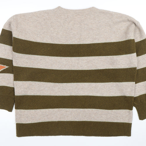 Next Women’s Beige & Green Striped Star Wool Blend Jumper Size L