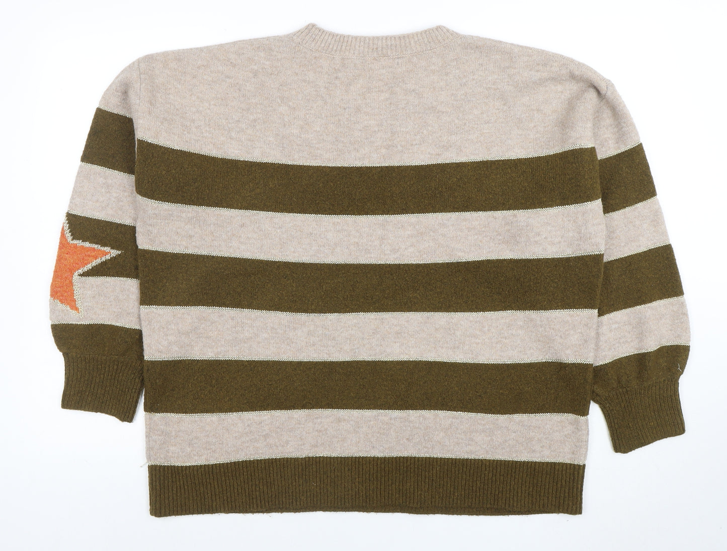 Next Women’s Beige & Green Striped Star Wool Blend Jumper Size L