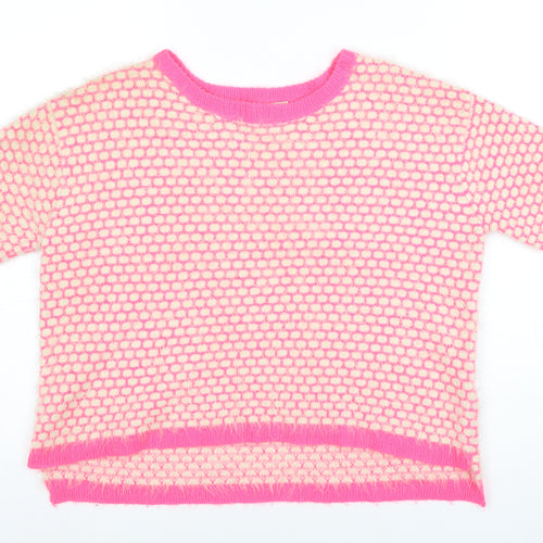 ASOS Women Pink & Cream Short Sleeve Cropped Knit Jumper UK 10