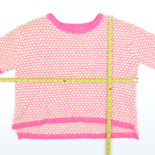 ASOS Women Pink & Cream Short Sleeve Cropped Knit Jumper UK 10