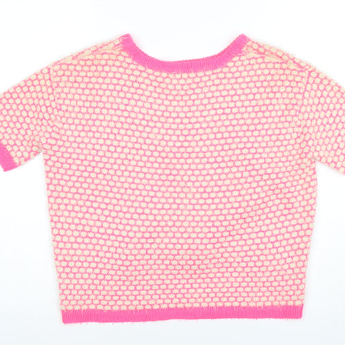 ASOS Women Pink & Cream Short Sleeve Cropped Knit Jumper UK 10