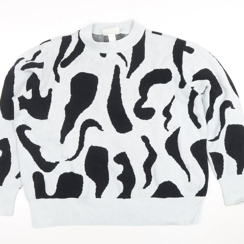 Monki Women's Black White Animal Print Cotton Crew Neck Jumper L