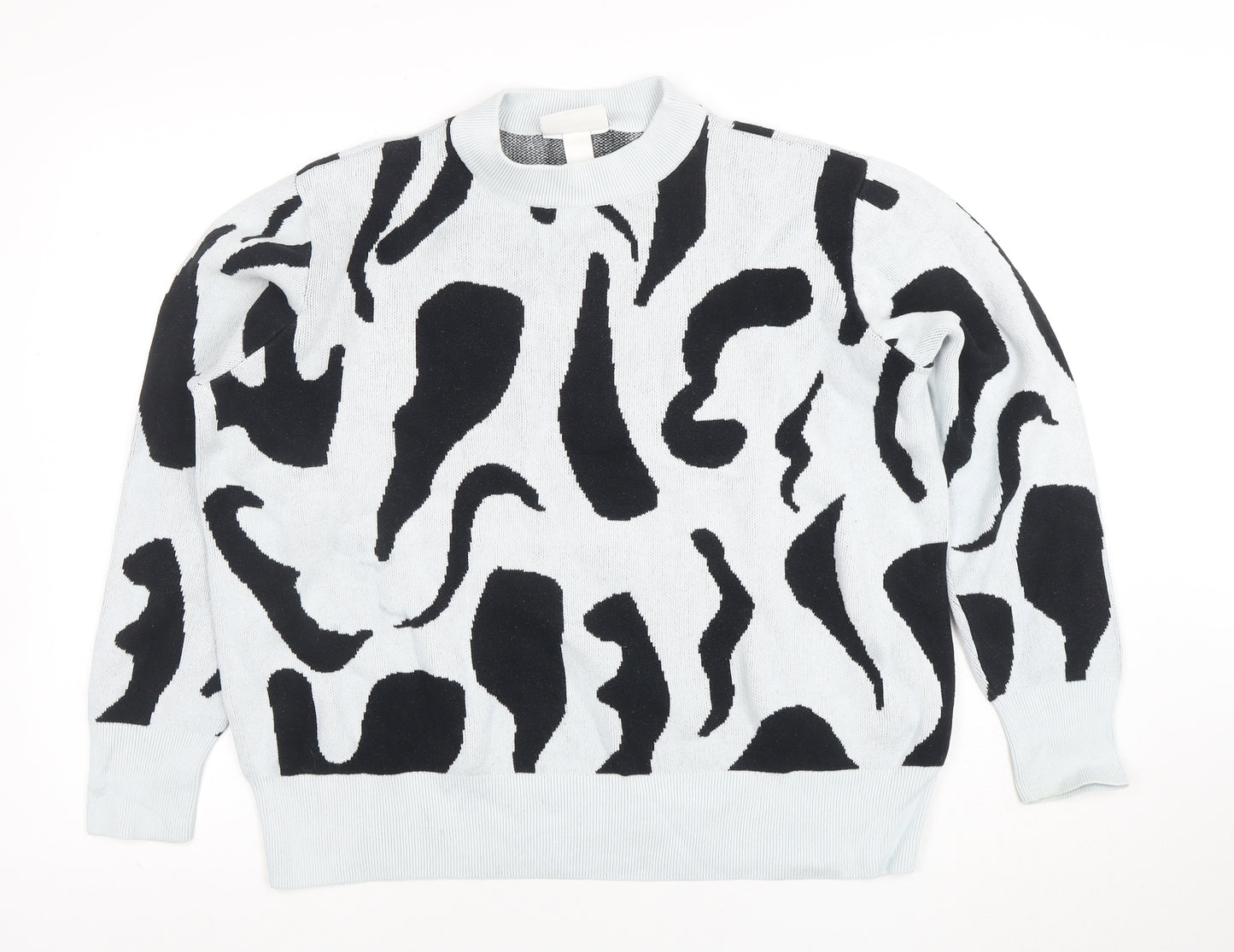 Monki Women's Black White Animal Print Cotton Crew Neck Jumper L
