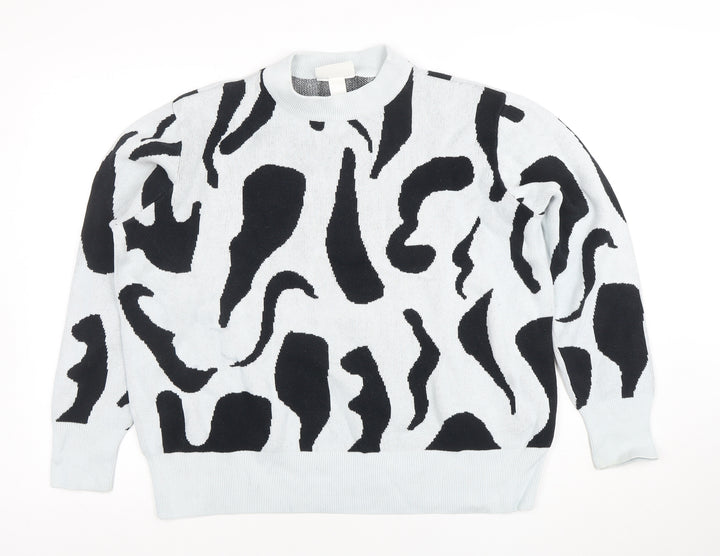 Monki Women's Black White Animal Print Cotton Crew Neck Jumper L