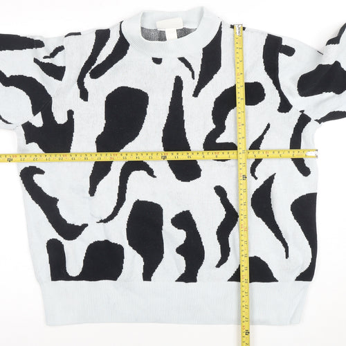 Monki Women's Black White Animal Print Cotton Crew Neck Jumper L