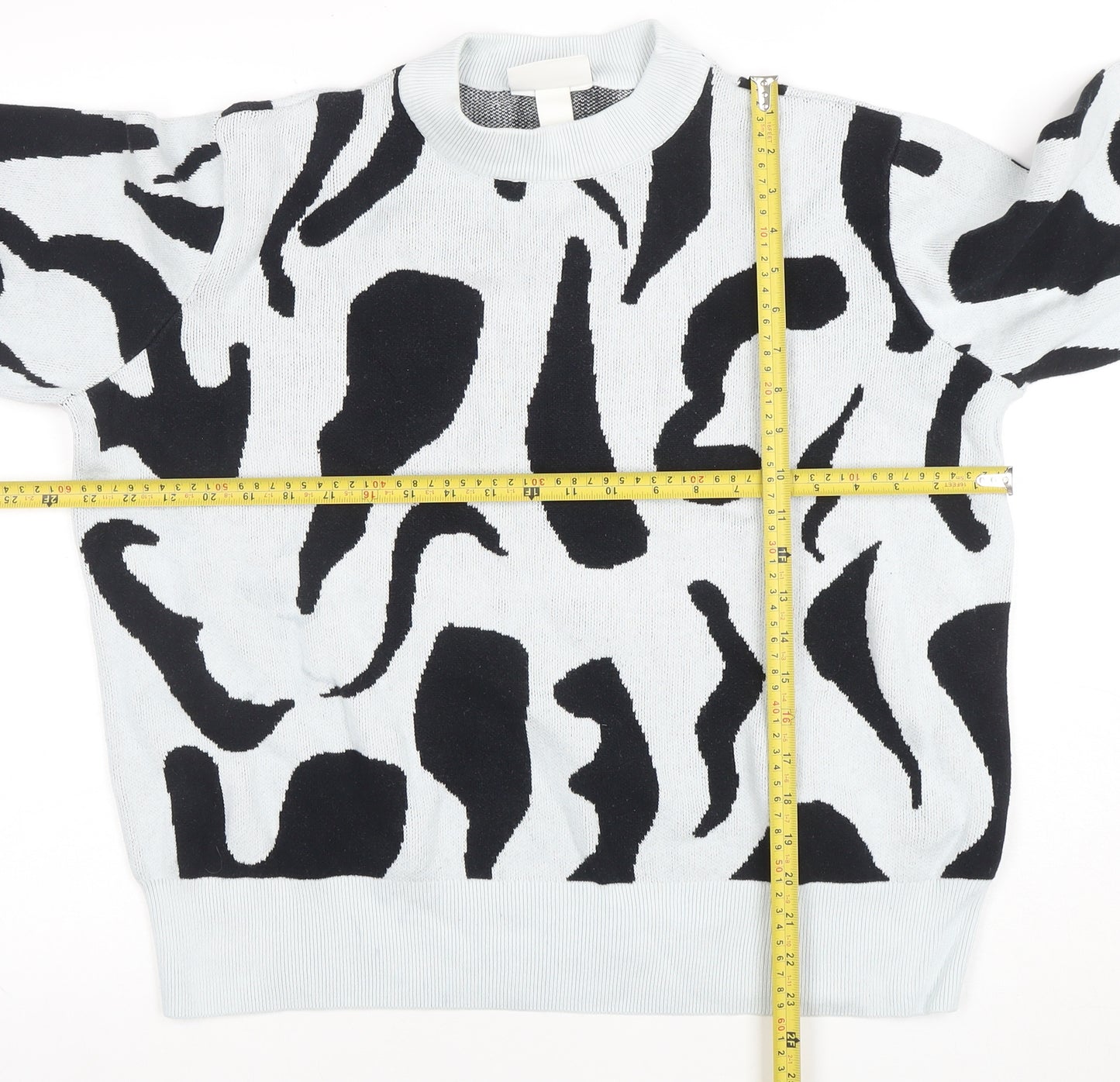 Monki Women's Black White Animal Print Cotton Crew Neck Jumper L