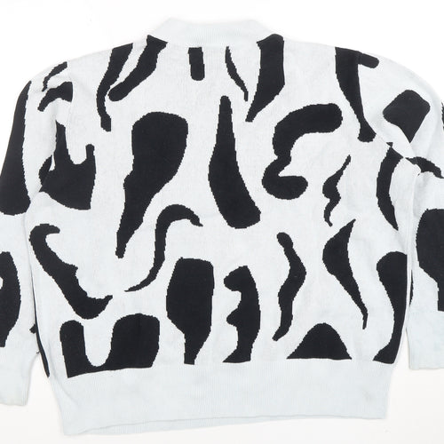 Monki Women's Black White Animal Print Cotton Crew Neck Jumper L
