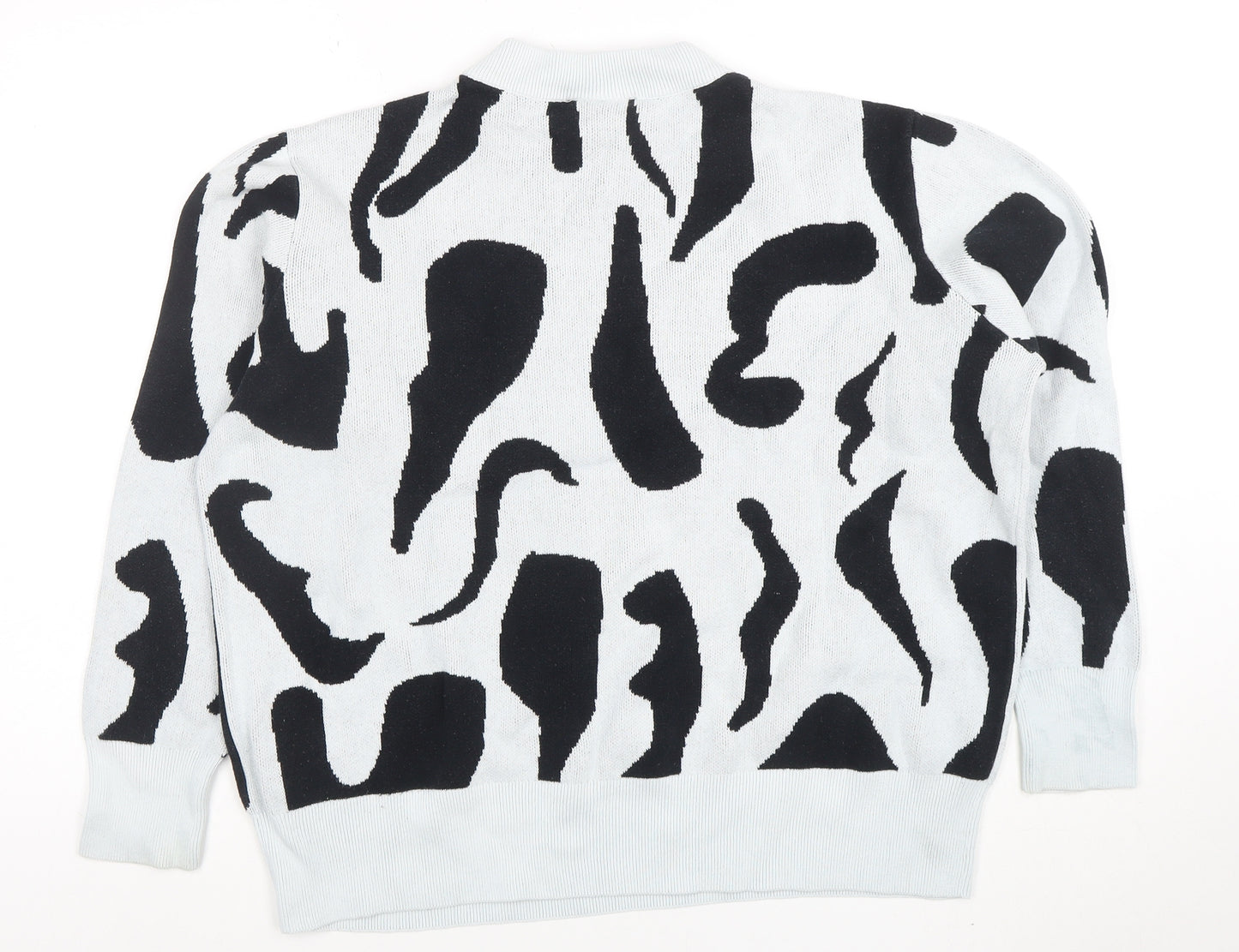 Monki Women's Black White Animal Print Cotton Crew Neck Jumper L