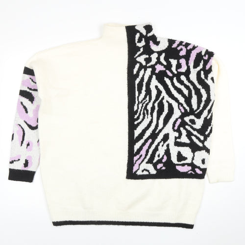The Stevens Womens Ivory Zebra Animal Print Pullover Jumper Size 12
