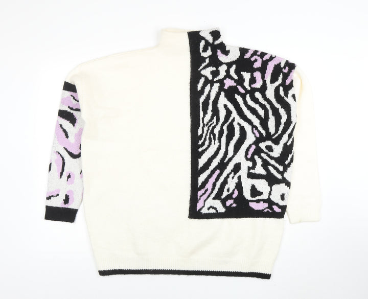 The Stevens Womens Ivory Zebra Animal Print Pullover Jumper Size 12