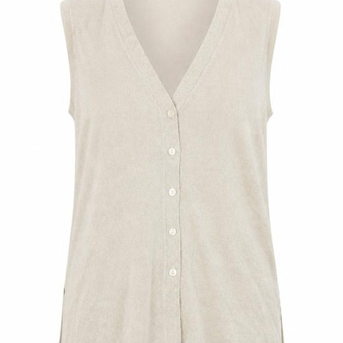 Marks and Spencer Women’s Beige Sleeveless Knit V-Neck Button Blouse Size M