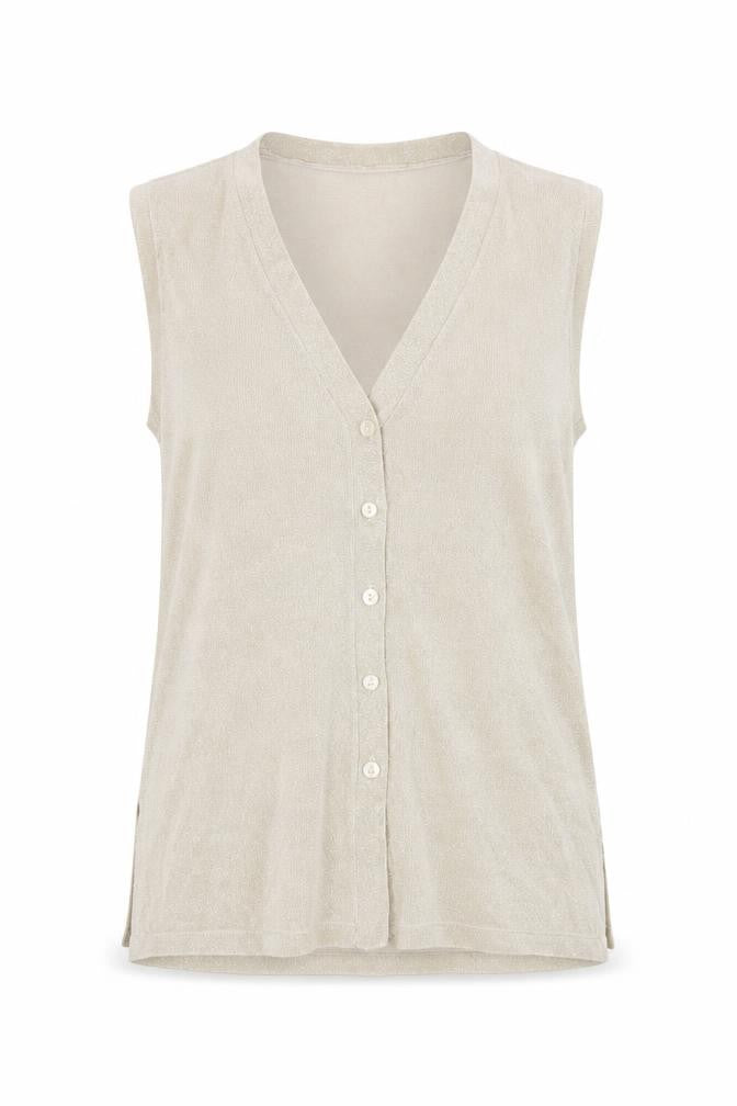 Marks and Spencer Women’s Beige Sleeveless Knit V-Neck Button Blouse Size M