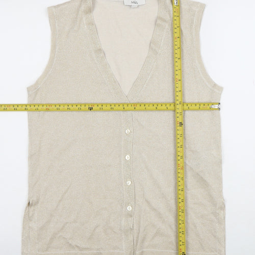 Marks and Spencer Women’s Beige Sleeveless Knit V-Neck Button Blouse Size M
