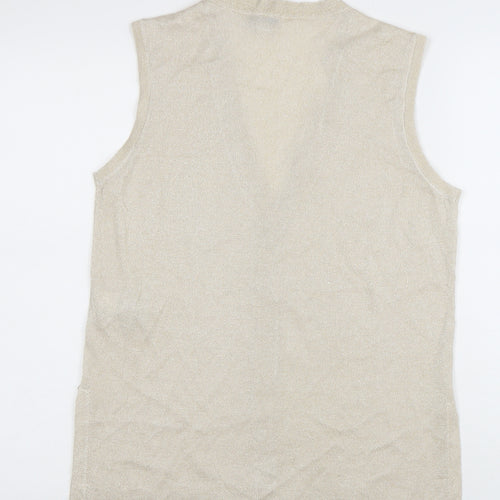 Marks and Spencer Women’s Beige Sleeveless Knit V-Neck Button Blouse Size M
