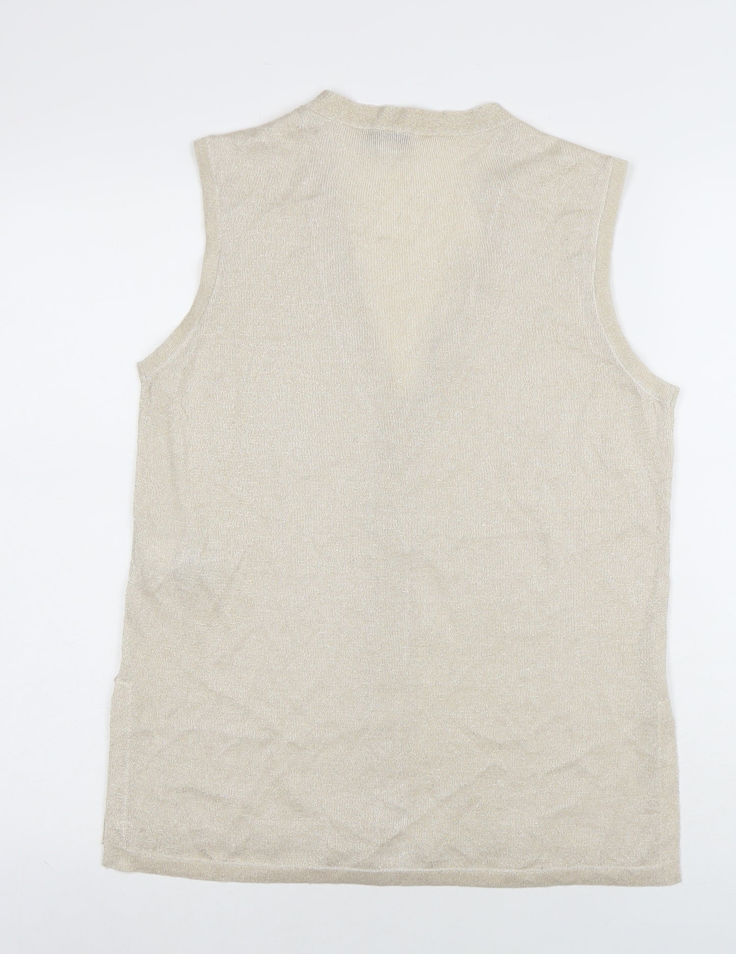 Marks and Spencer Women’s Beige Sleeveless Knit V-Neck Button Blouse Size M