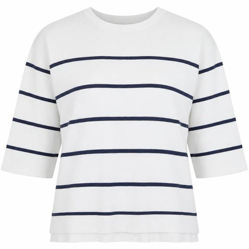 Tu Woman White Blue Striped 3/4 Sleeve Jersey Top Size 10