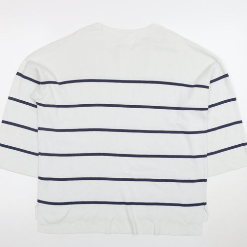 Tu Woman White Blue Striped 3/4 Sleeve Jersey Top Size 10
