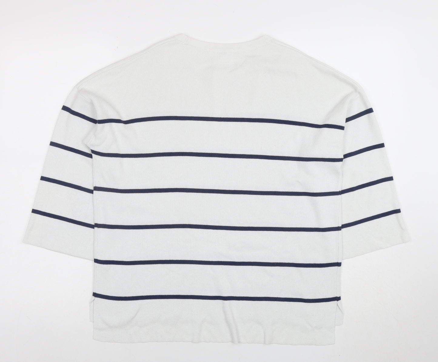 Tu Woman White Blue Striped 3/4 Sleeve Jersey Top Size 10
