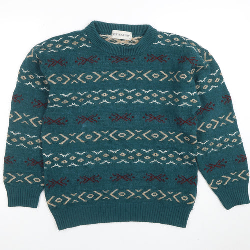 Peter Gribby Womens Green Geometric Wool Blend Jumper M