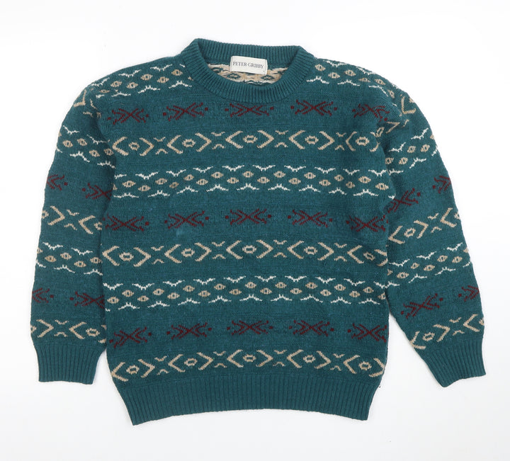 Peter Gribby Womens Green Geometric Wool Blend Jumper M