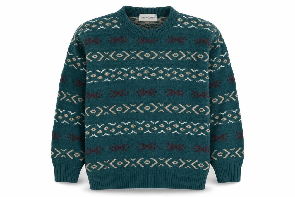 Front view of Peter Gribby women’s green geometric wool blend jumper m