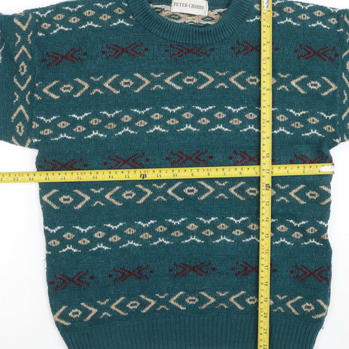 Peter Gribby Womens Green Geometric Wool Blend Jumper M