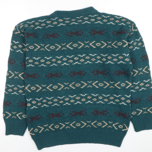 Peter Gribby Womens Green Geometric Wool Blend Jumper M