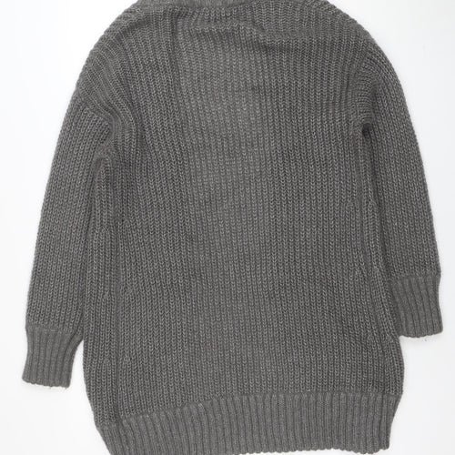 Miso Womens Grey Open Knit Long Sleeve Cardigan Size M