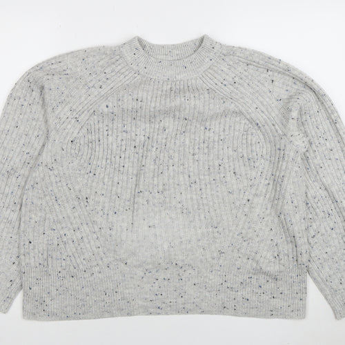Marks and Spencer Womens Grey Mock Neck Wool Blend Pullover Jumper M