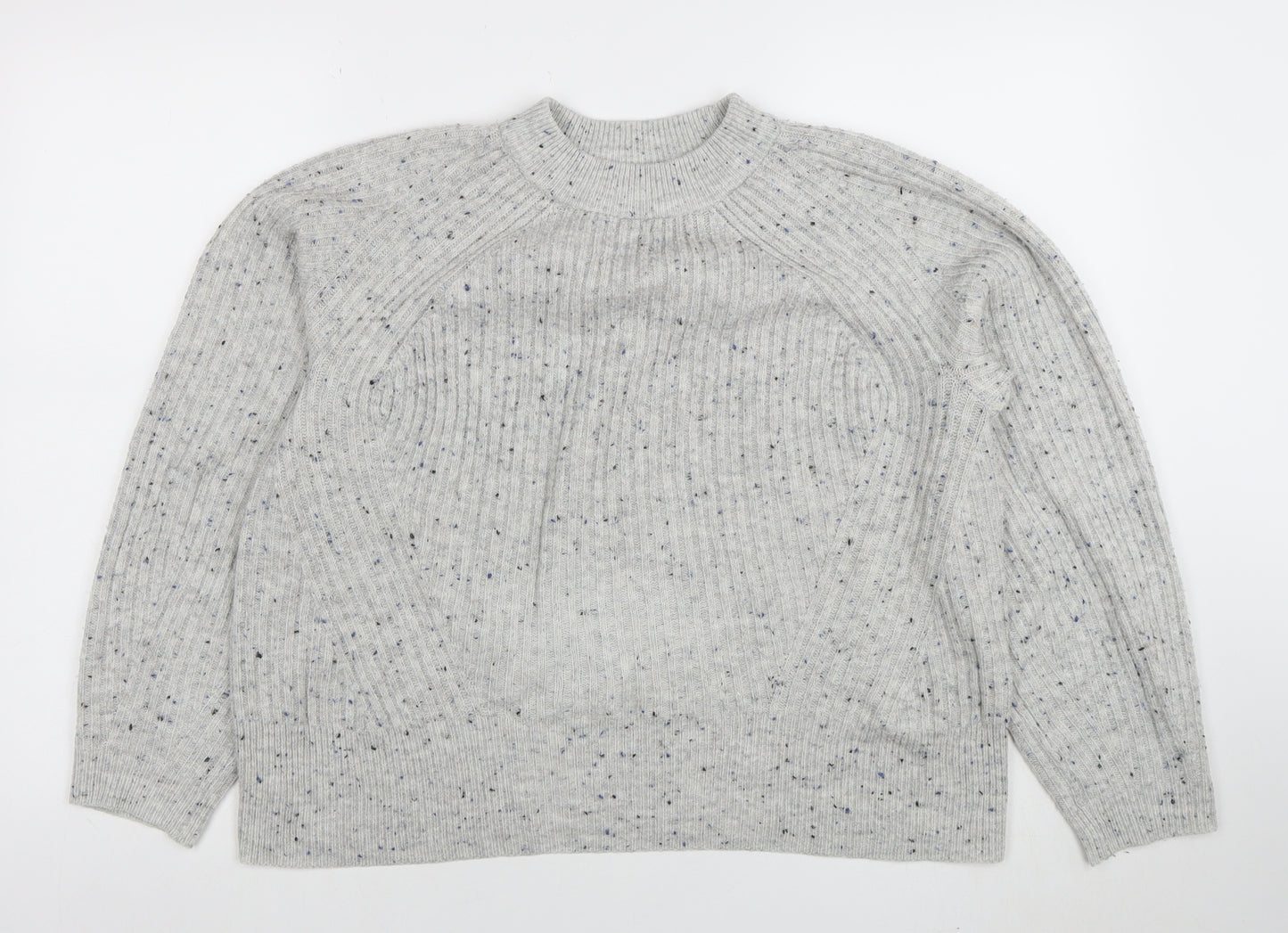 Marks and Spencer Womens Grey Mock Neck Wool Blend Pullover Jumper M
