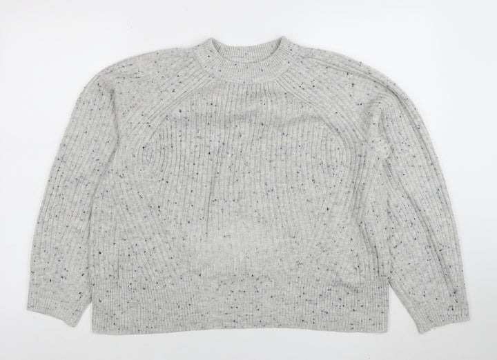 Marks and Spencer Womens Grey Mock Neck Wool Blend Pullover Jumper M