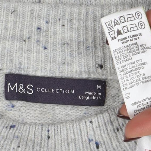 Marks and Spencer Womens Grey Mock Neck Wool Blend Pullover Jumper M
