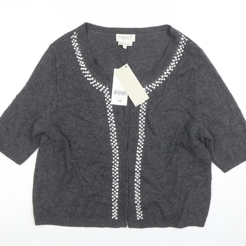 Next Women Grey Sequin Scoop Neck Short Sleeve Cardigan Size 16
