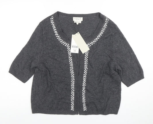 Next Women Grey Sequin Scoop Neck Short Sleeve Cardigan Size 16