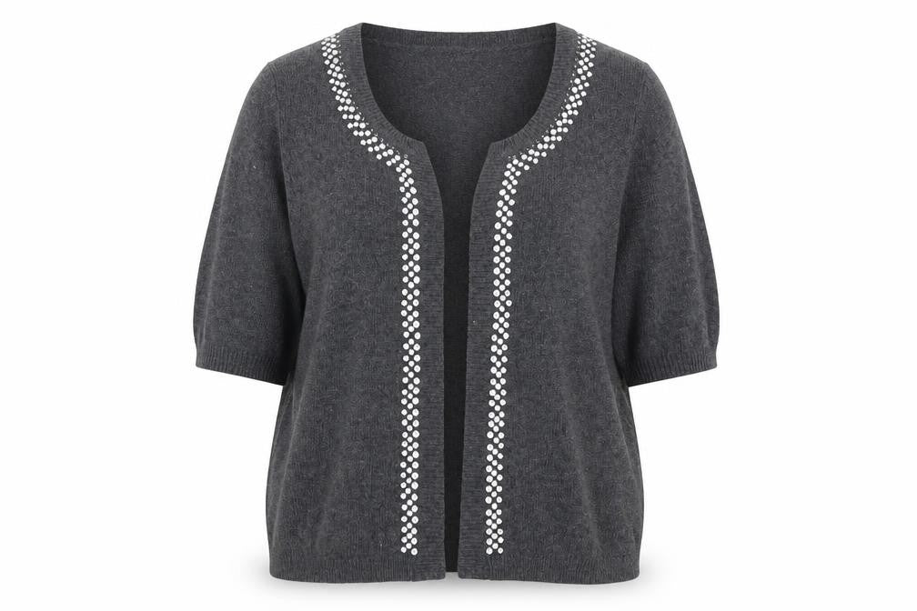Next Women Grey Sequin Scoop Neck Short Sleeve Cardigan Size 16
