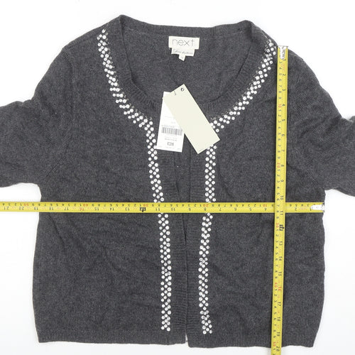 Next Women Grey Sequin Scoop Neck Short Sleeve Cardigan Size 16