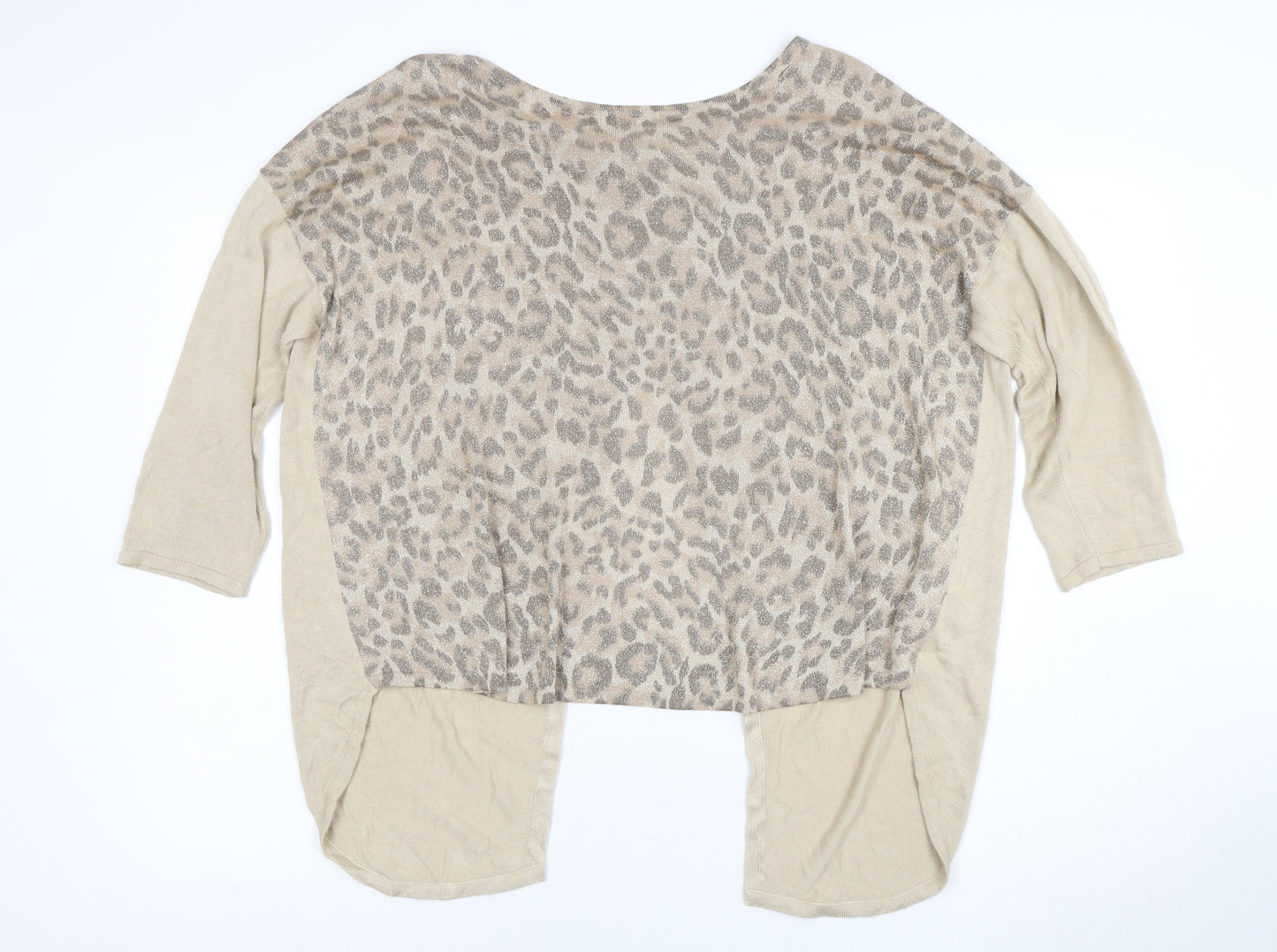 Oasis Women’s Beige Leopard Knit Wrap Top Size L 3/4 Sleeve