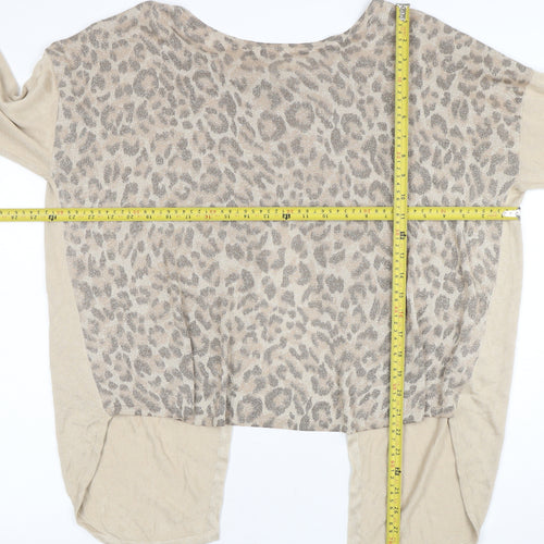 Oasis Women’s Beige Leopard Knit Wrap Top Size L 3/4 Sleeve