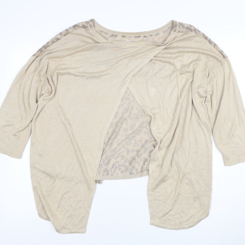 Oasis Women’s Beige Leopard Knit Wrap Top Size L 3/4 Sleeve