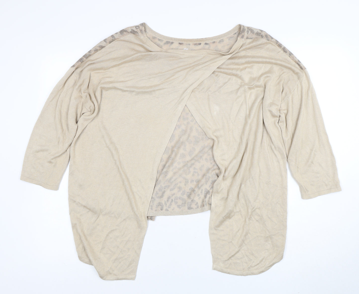 Oasis Women’s Beige Leopard Knit Wrap Top Size L 3/4 Sleeve