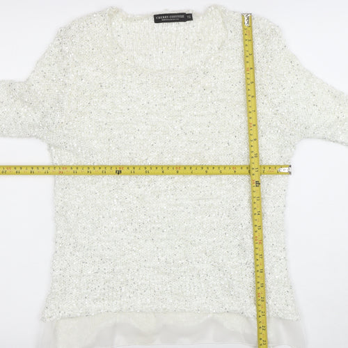 Cherry Couture Women's White Sequin Knit Pullover Jumper M
