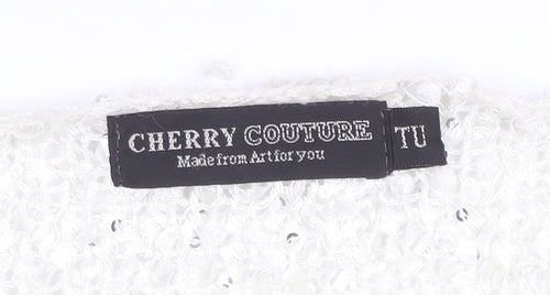 Cherry Couture Women's White Sequin Knit Pullover Jumper M