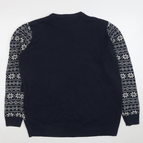 Avenue Men's Blue Christmas Dinosaur Fair Isle Jumper XL