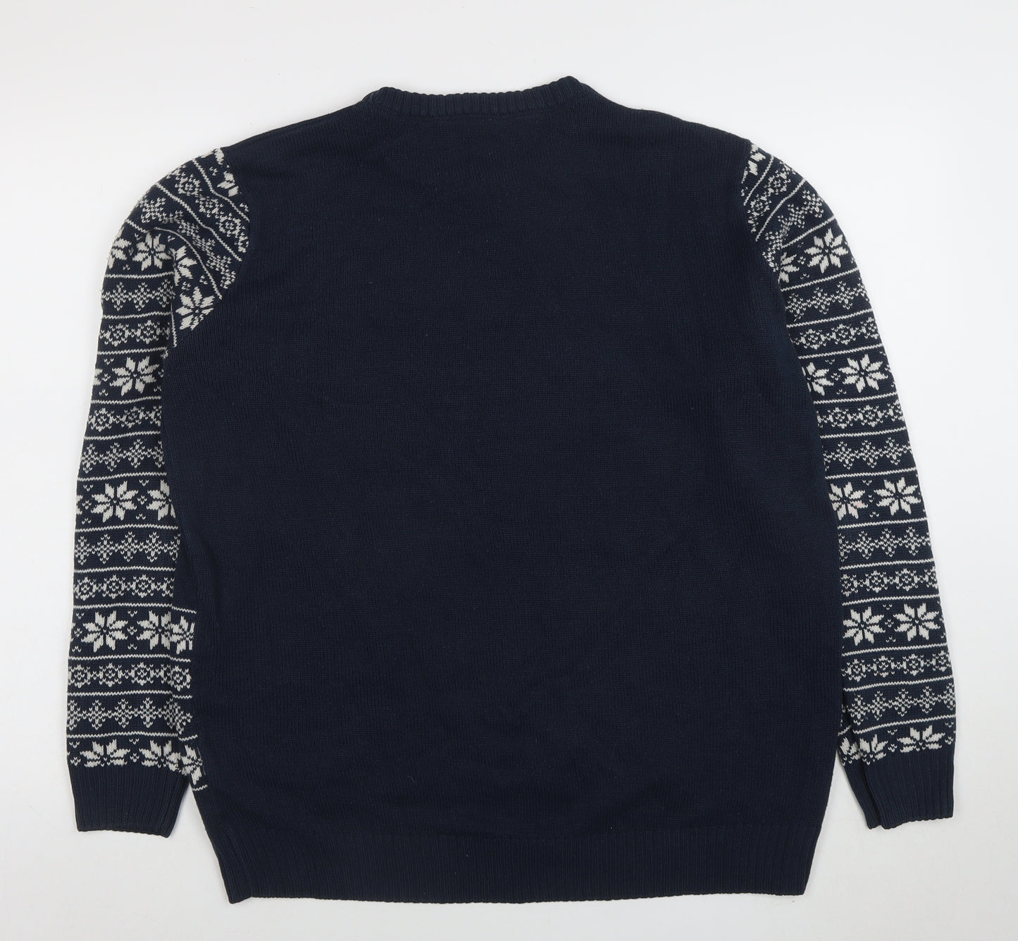 Avenue Men's Blue Christmas Dinosaur Fair Isle Jumper XL