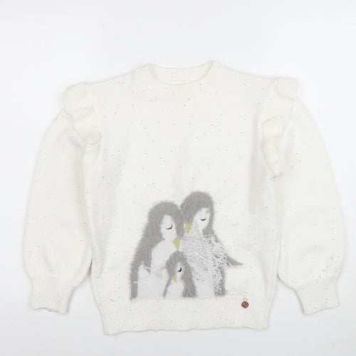 Angel & Rocket Girls White Sequin Penguin Jumper Size 10 Long Sleeve Knit