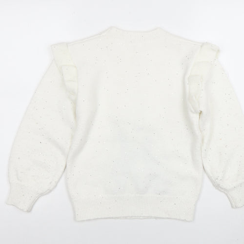Angel & Rocket Girls White Sequin Penguin Jumper Size 10 Long Sleeve Knit