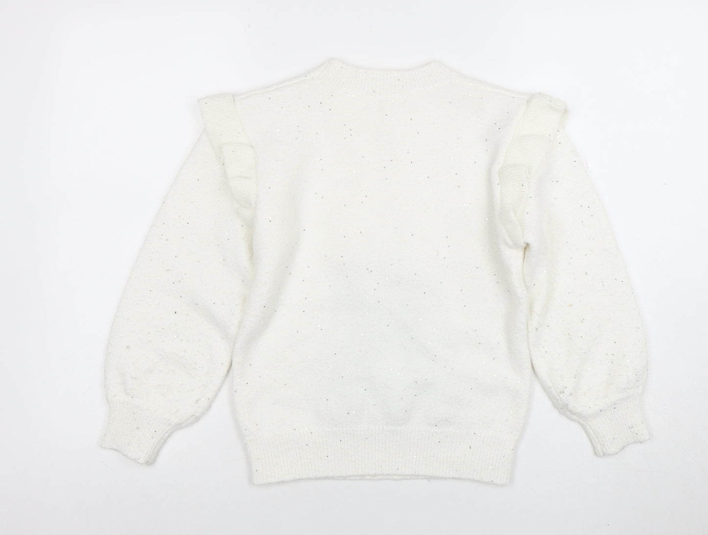 Angel & Rocket Girls White Sequin Penguin Jumper Size 10 Long Sleeve Knit