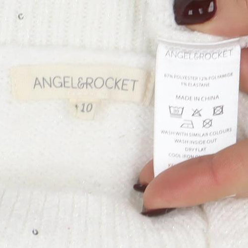 Angel & Rocket Girls White Sequin Penguin Jumper Size 10 Long Sleeve Knit