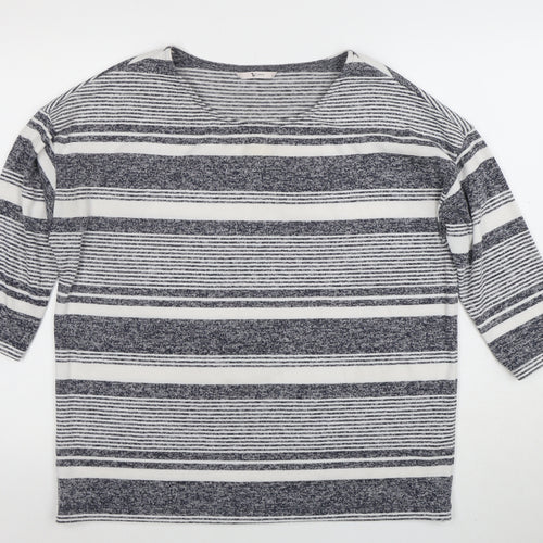 Tu Women Blue Striped 3/4 Sleeve Jersey T-Shirt Size 16