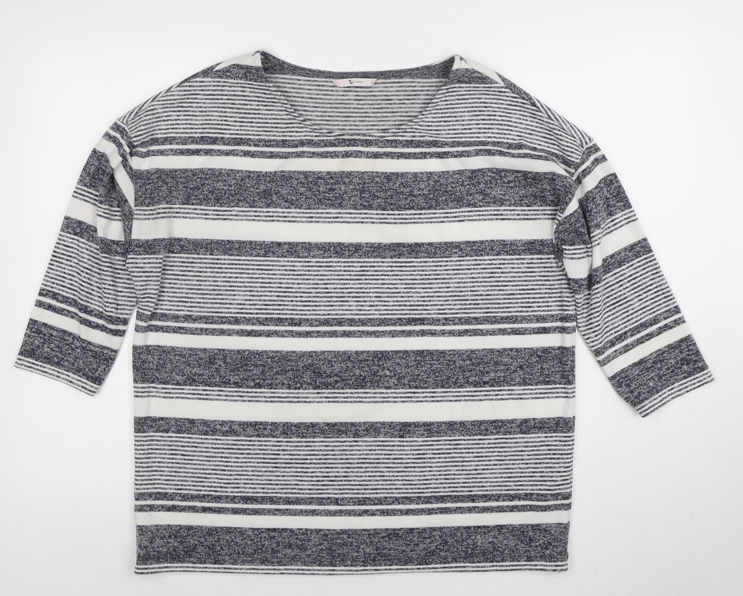 Tu Women Blue Striped 3/4 Sleeve Jersey T-Shirt Size 16